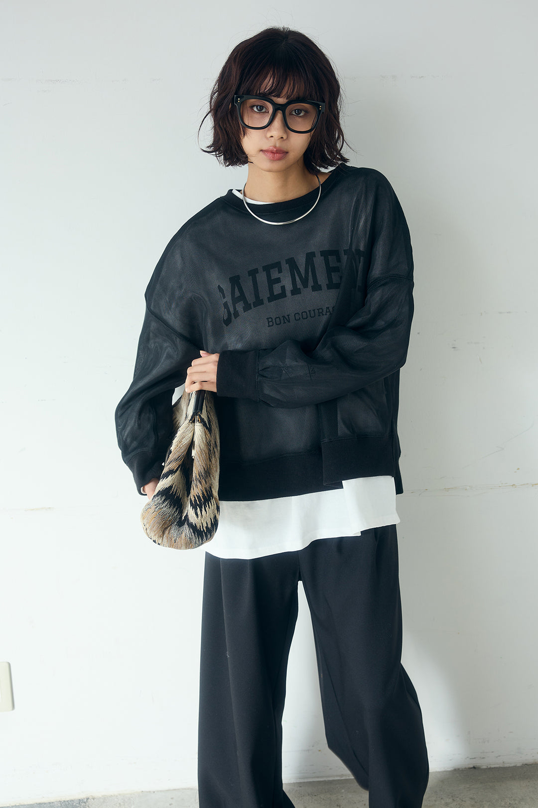 [SET]クリアダンボールプルオーバー+斜めボタンタック入りスラックス(2set)