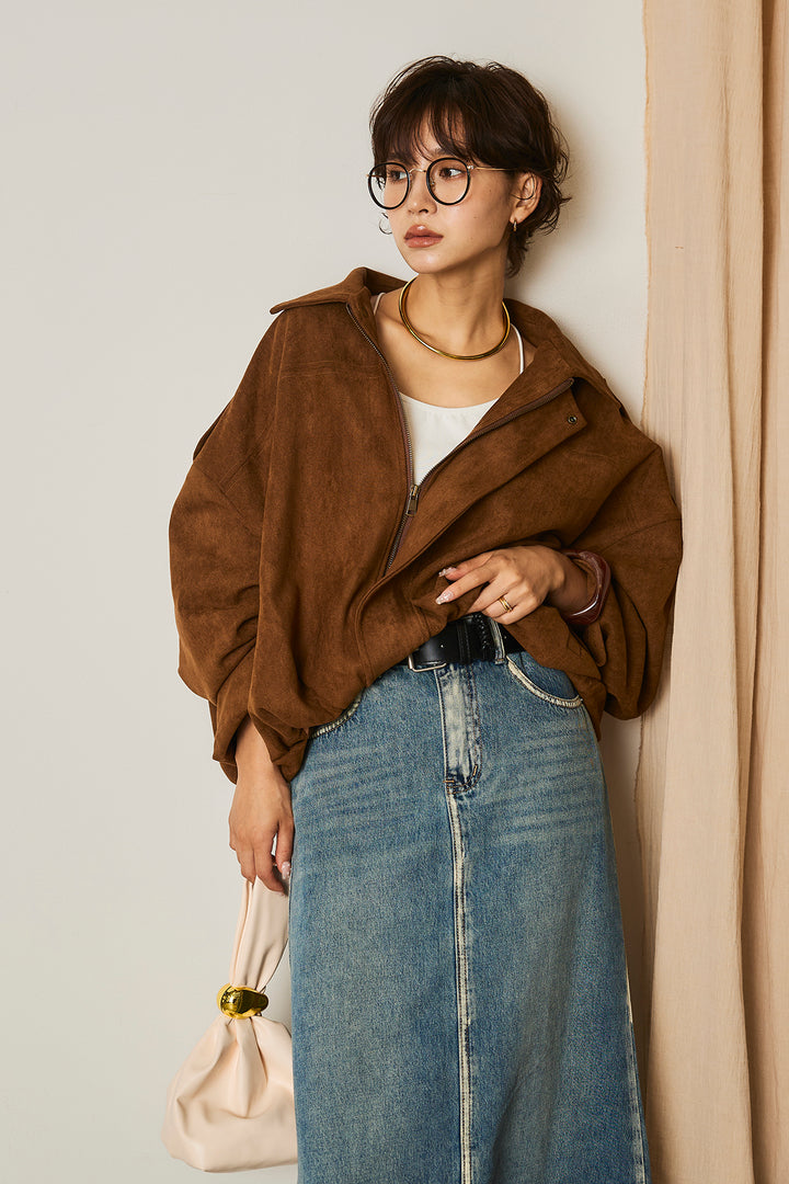 【即納】バルーンシルエットフェイクスエードブルゾン