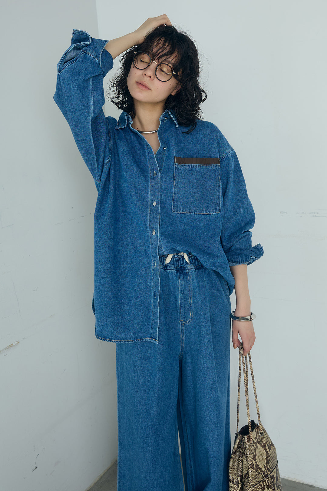 [SET]ライトオンスデニムシャツ+ライトオンスデニムルーズパンツ(2set)