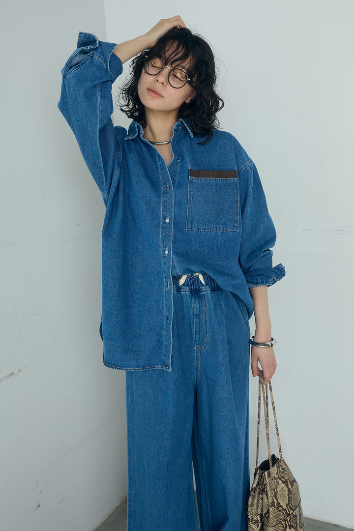 [SET]ライトオンスデニムシャツ+ライトオンスデニムルーズパンツ(2set)