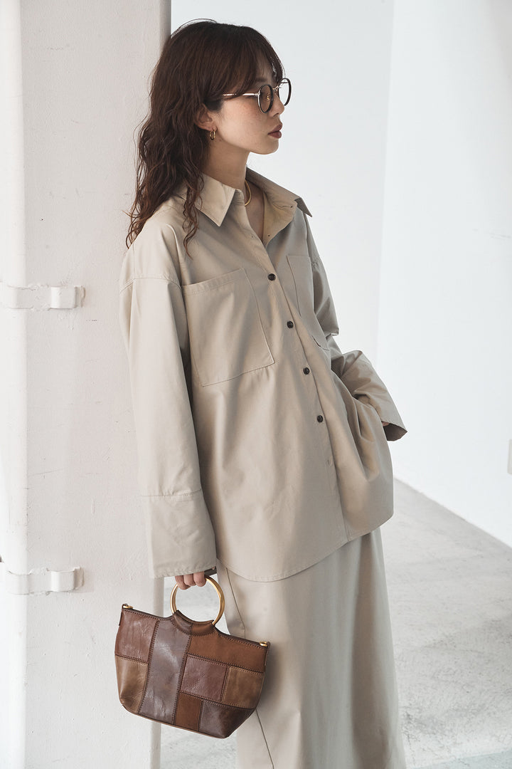 [SET]ウォッシャブルエコレザービックカフスシャツ+ウォッシャブルエコレザーナロースカート(2set)