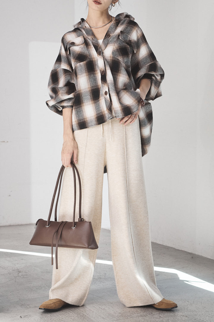 [SET]オンブレーチェックビッグシルエットCPOシャツ+センターラインニットパンツ(2set)