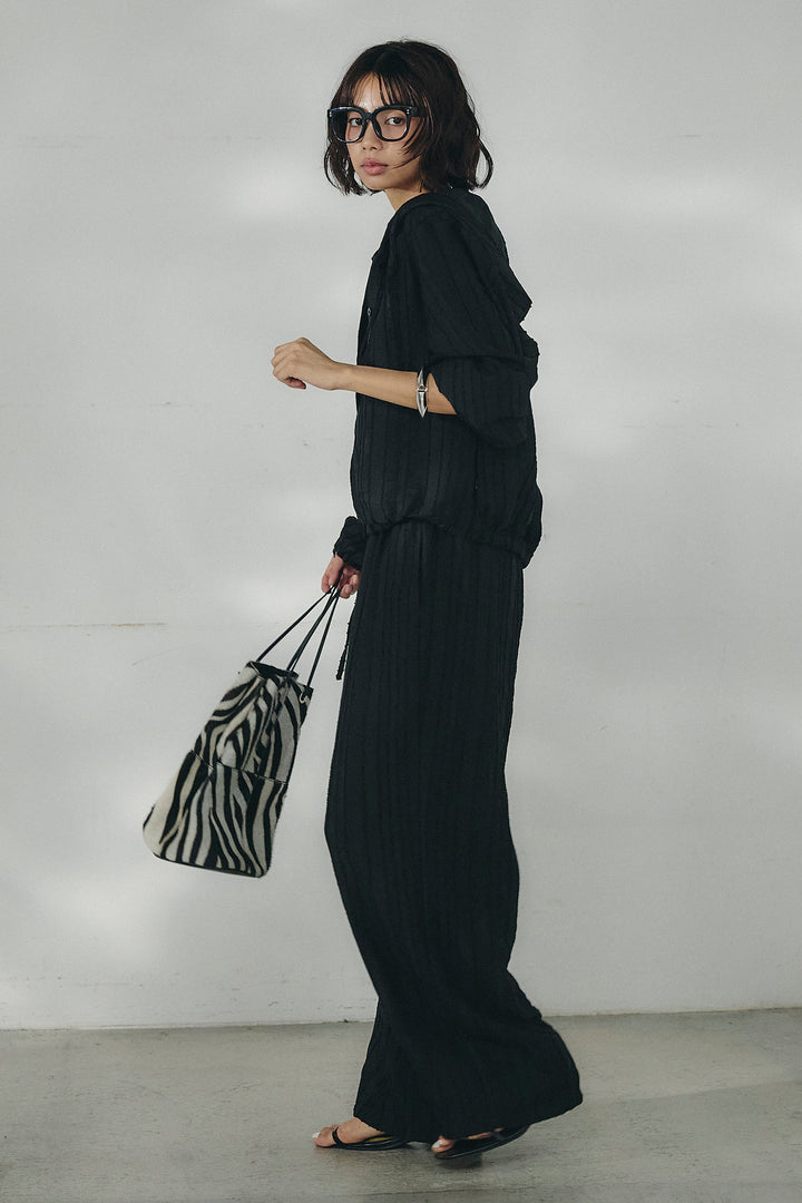 [SET]ストライプジャガードフードシャツ+ストライプジャガードロングイージーパンツ(2set)