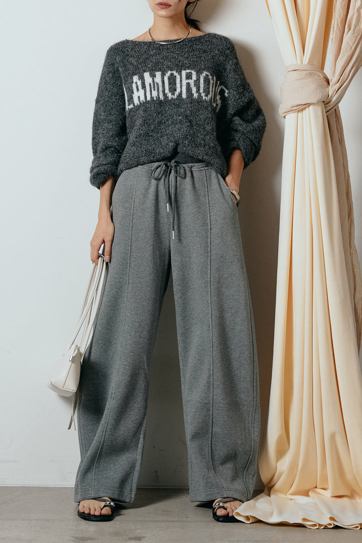 [SET]フロントロゴデザインニットトップス+スウェットワイドカーブパンツ(2set)