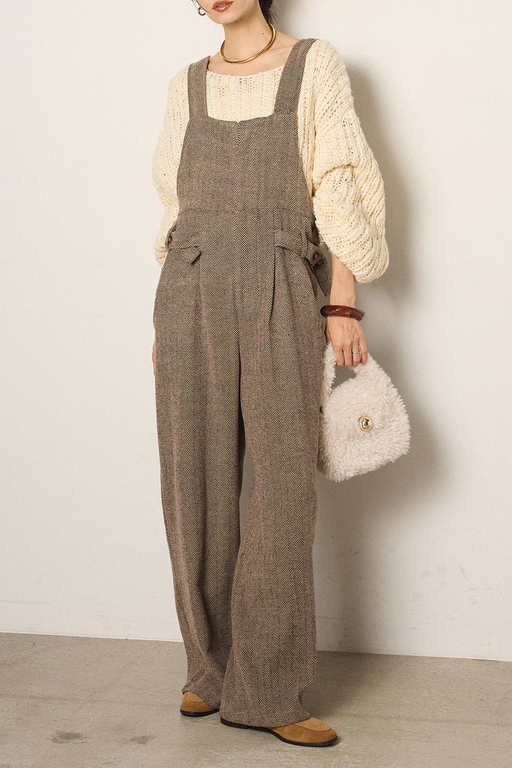 [SET]チャンキースラブニットクロップドプルオーバー+クラシックヘリンボーンサロペット(2set)