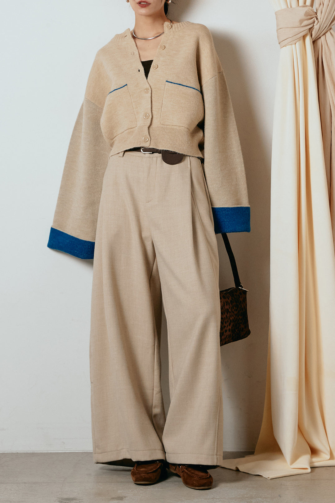 [SET]アルパカタッチダブルフェイスカーディガン+ポーチベルト付きカーブパンツ(2set)