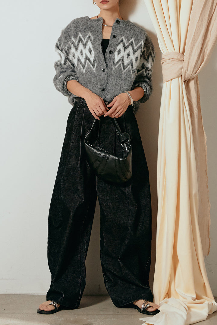 [SET]起毛ノルディック柄ニットカーディガン+フロントタック入りコーデュロイパンツ(2set)