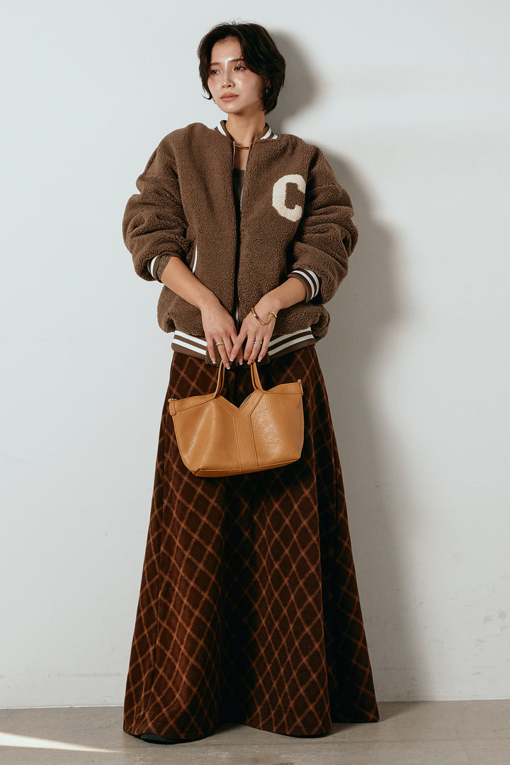 [SET]ロゴスタジャンボアブルゾン+フロッキー起毛チェックスカート(2set)