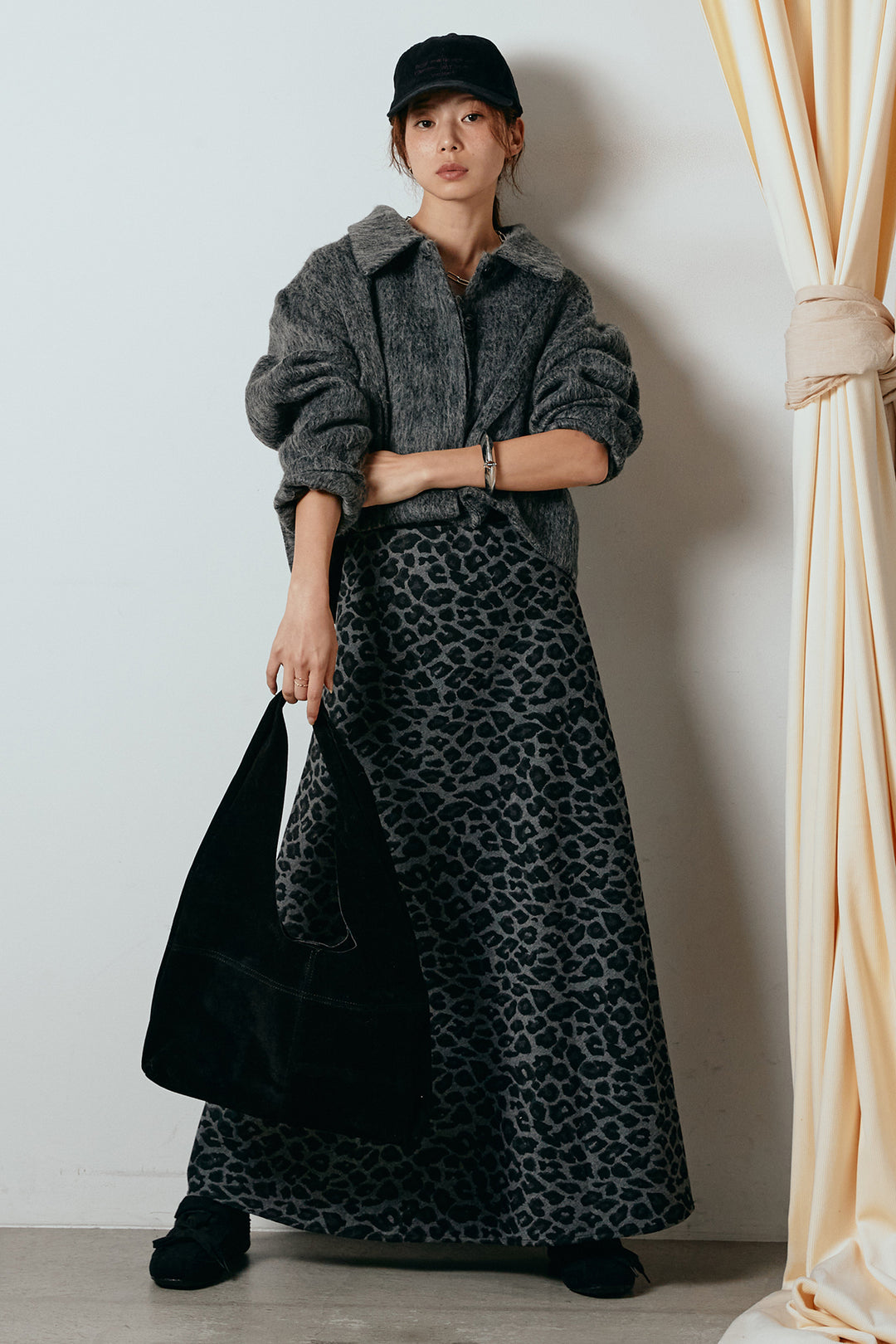 [SET]シャギーショートジャケット+レオパードロングスカート(2set)