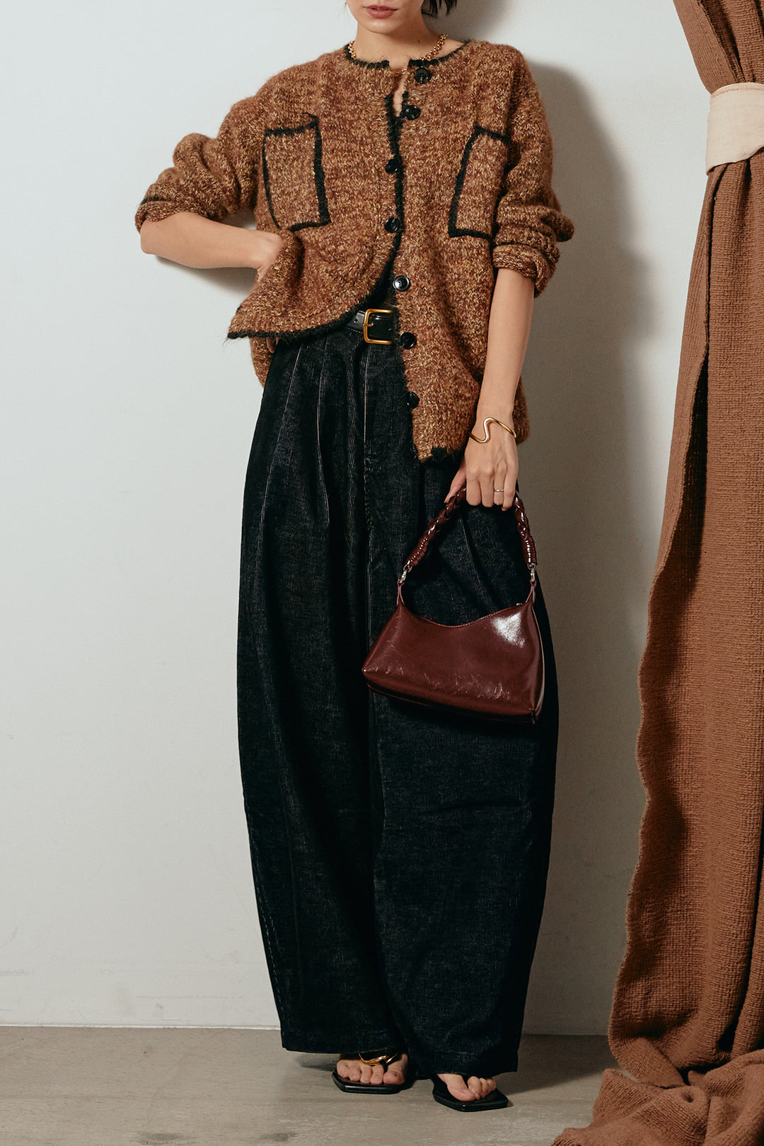 [SET]ミックスニットポケットカーディガン+フロントタック入りコーデュロイパンツ(2set)