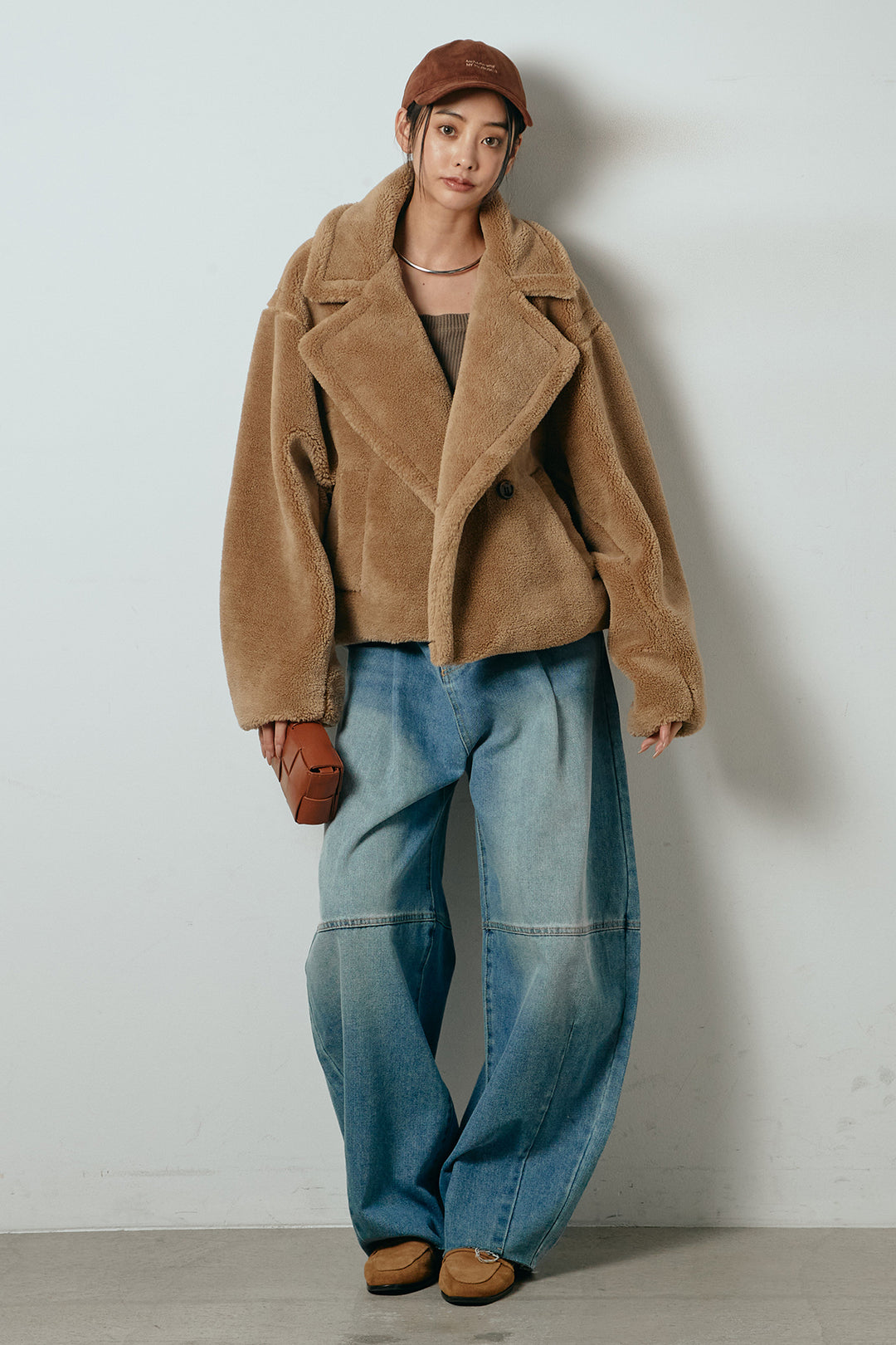 【2月中旬発送】
[SET]テディボアショートジャケット+加工デニムタックコクーンワイドパンツ(2set)