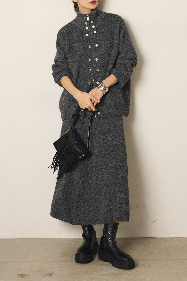 [SET]ハイネックメタルプレートニットスカートSETUP