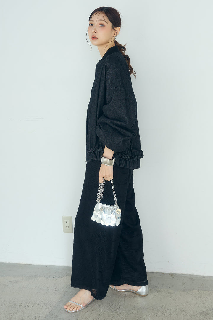 [SET]袖シャーリング裾フリルデニムブルゾン+レースサロペット(2set)