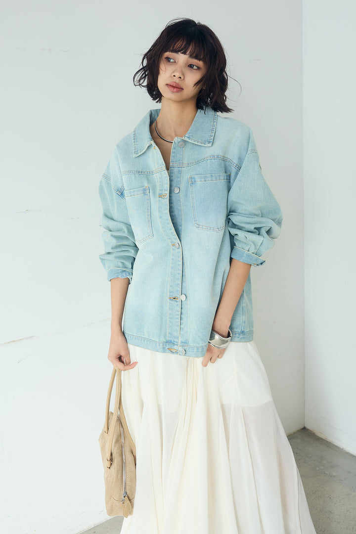 [SET]デニムオーバーサイズジャケット+シアーフリルキャミワンピース(2set)