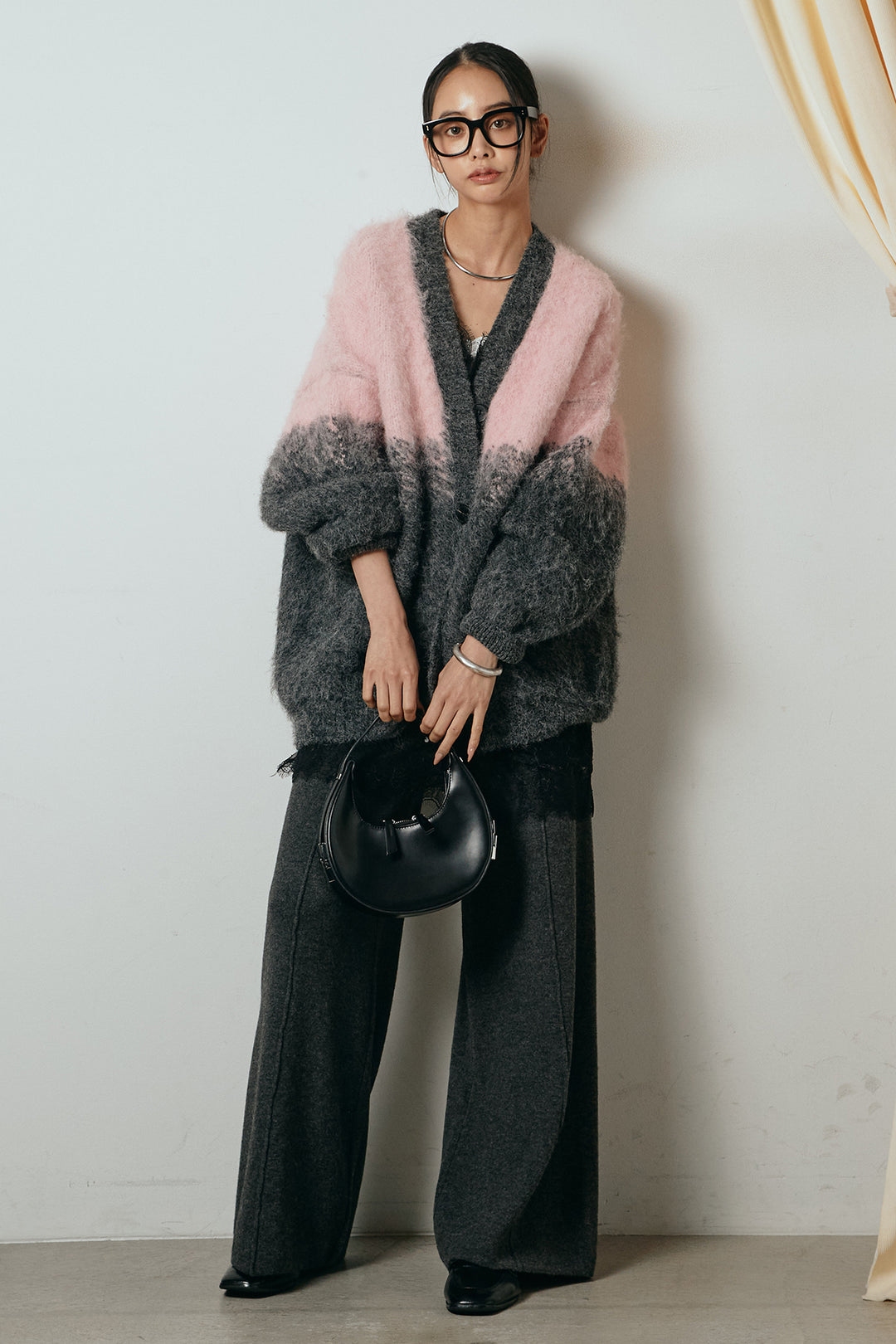 [SET]起毛グラデーションニットカーディガン+センターラインニットパンツ(2set)