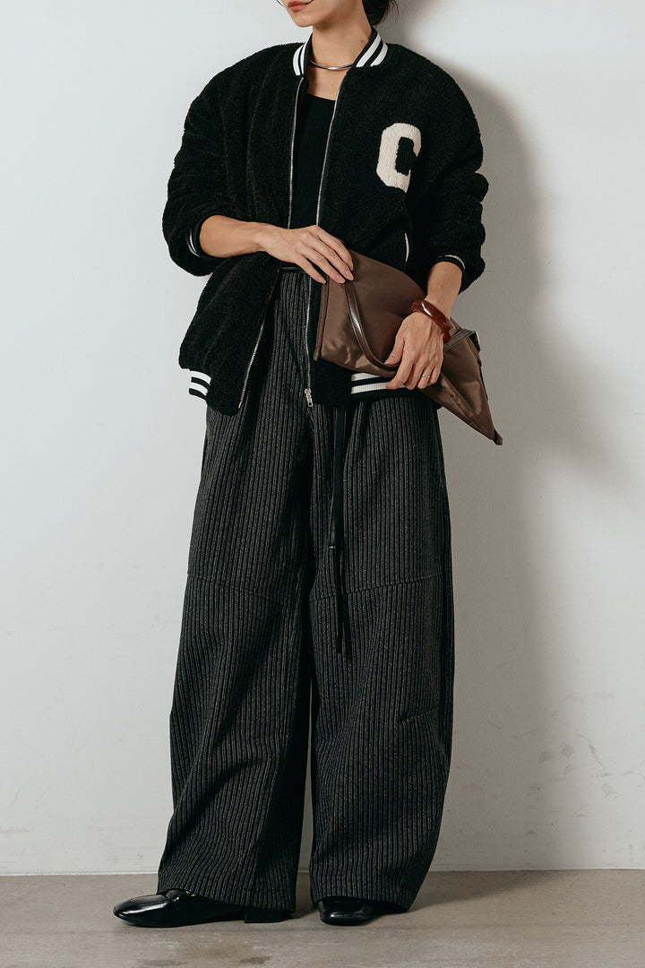 [SET]ロゴスタジャンボアブルゾン+レザーライク配色ストライプパンツ(2set)