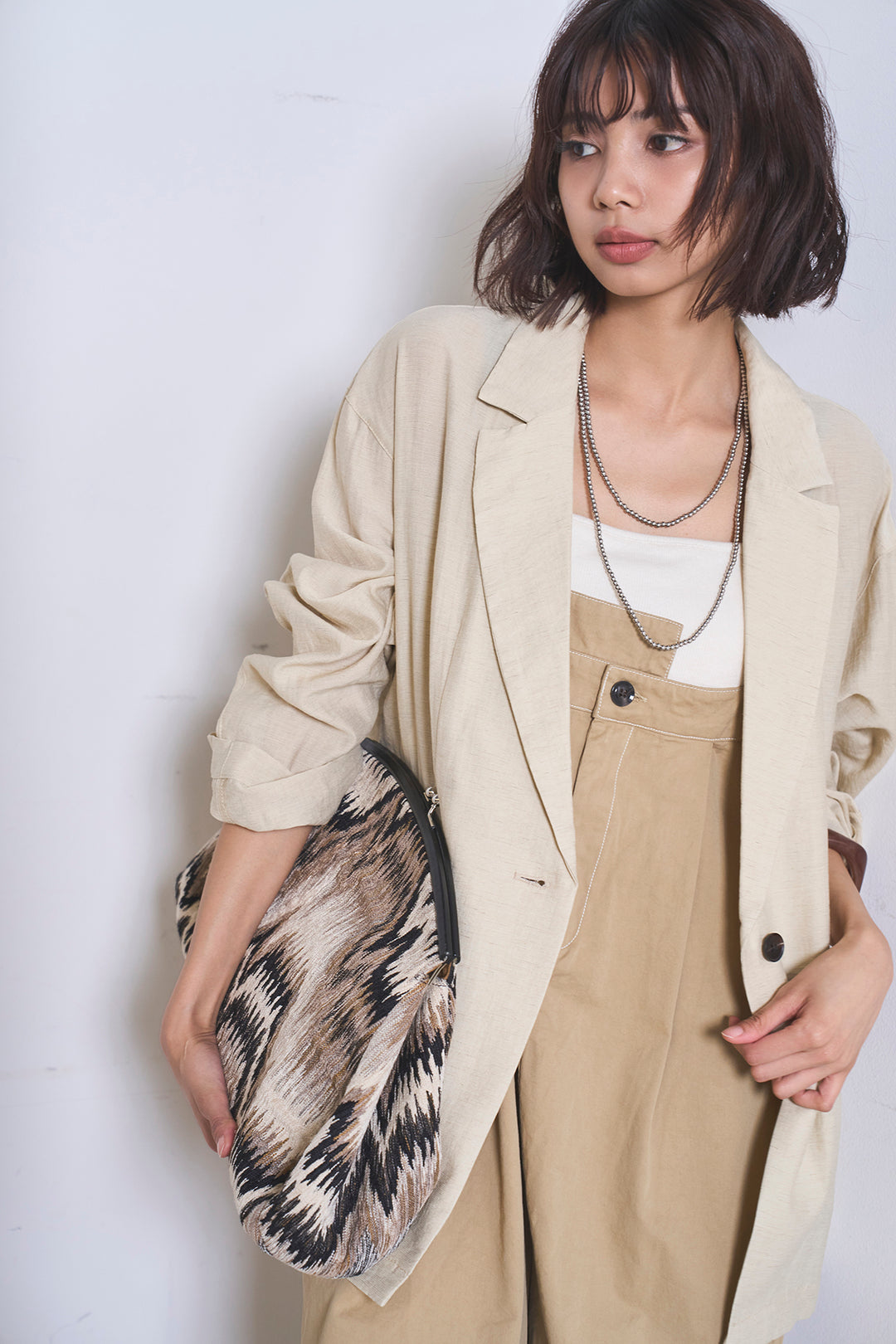 [SET]リネンブレンドテーラードシアージャケット+綿ツイルアシメサロペット(2set)