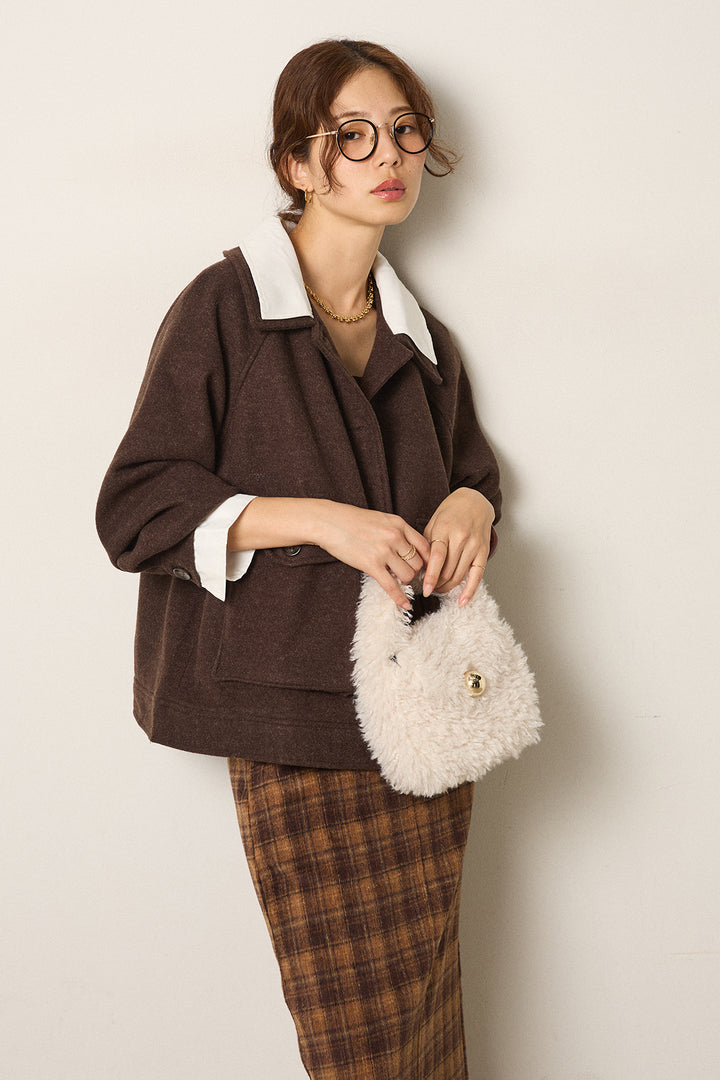 衿レイヤードフェイクウールジャケット