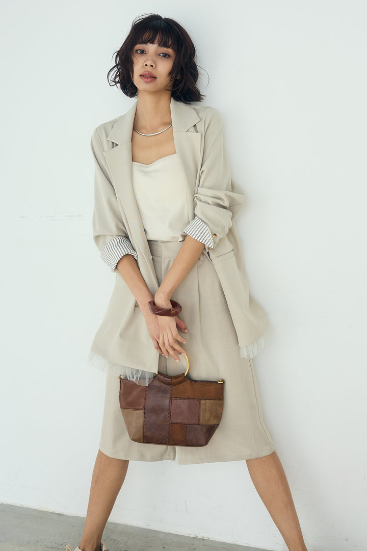 [SET]裾フリルダブルジャケット+ツイルタックハーフパンツ(2set)