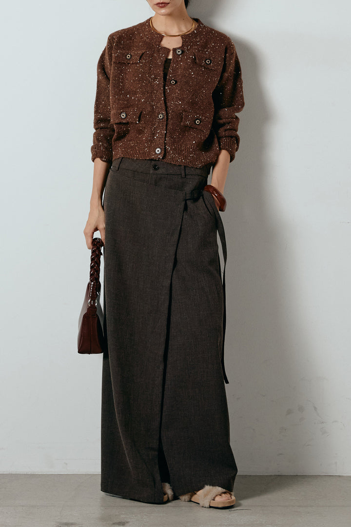 [SET]ネップニットカーディガン+ラップ巻きワイドスラックス(2set)