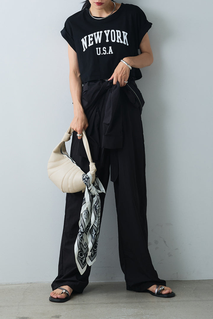 [SET]ショート丈NEWYORKロゴTシャツ+合繊ジャンプスーツ(2set)