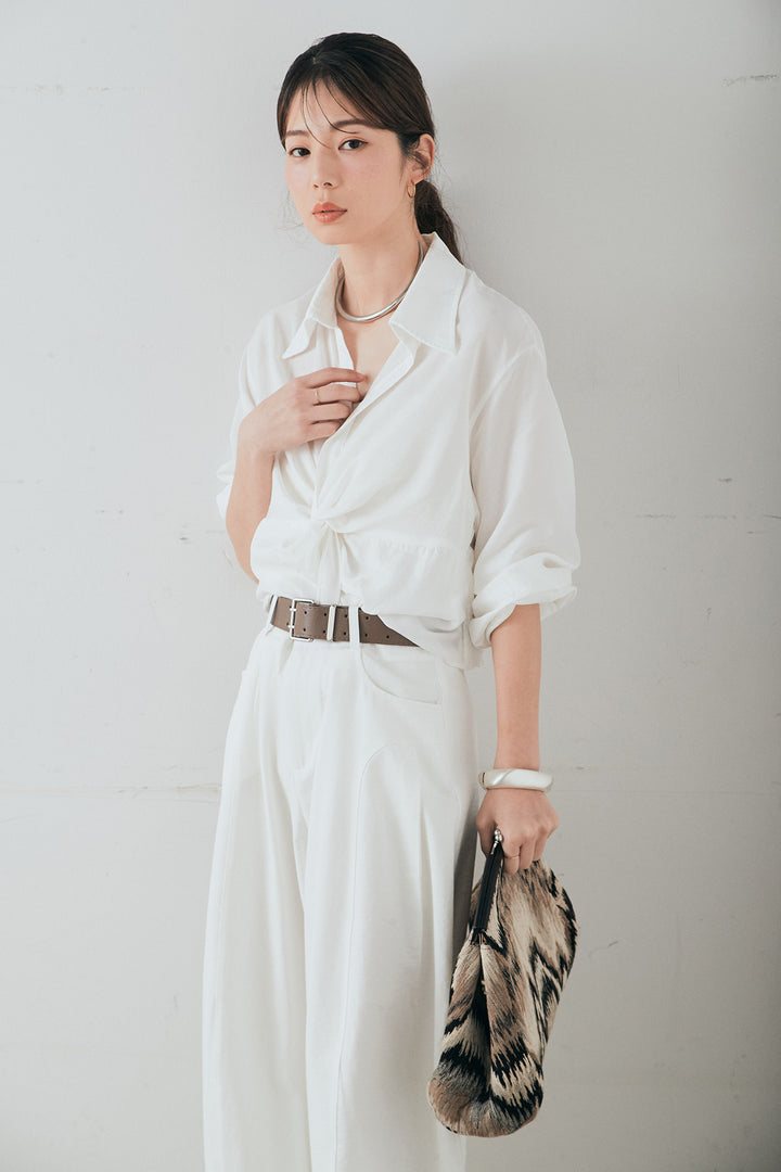 [SET]裾巻きツイストデザインシャツ+ベルト付きサイドタックワイドパンツ(2set)