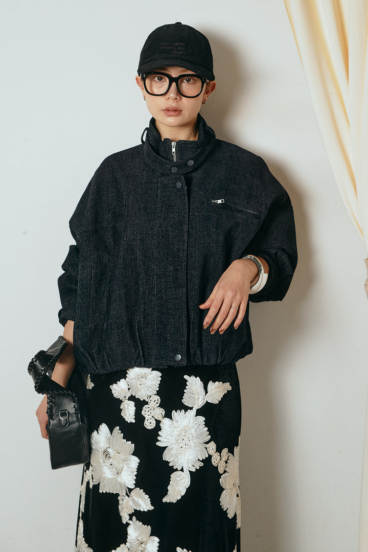 デニム調ハイネックブルゾン