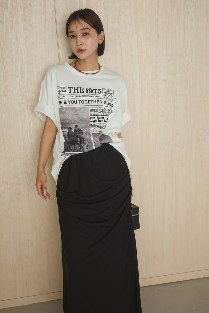 [SET]1975グラフィックTシャツ+ギャザードレープニュアンススカート(2set)