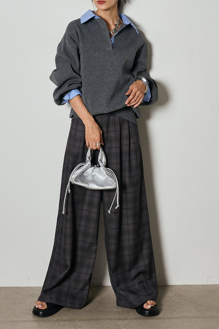 【即納】タック入りタータンチェックワイドパンツ