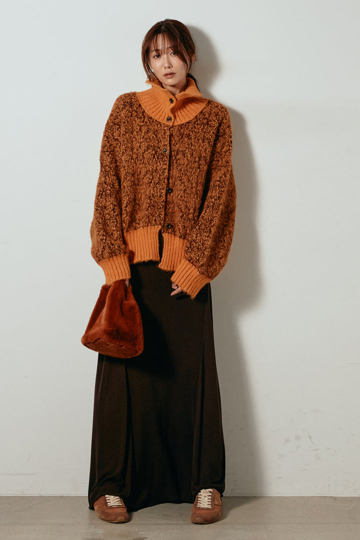 [SET]ハイネックミックスニットトップス+サイド切り替えリブニットロングスカート(2set)