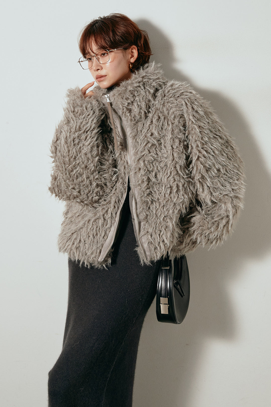 [SET]ミックスシープファースタンドブルゾン+ノースリーブニットロングワンピース(2set)