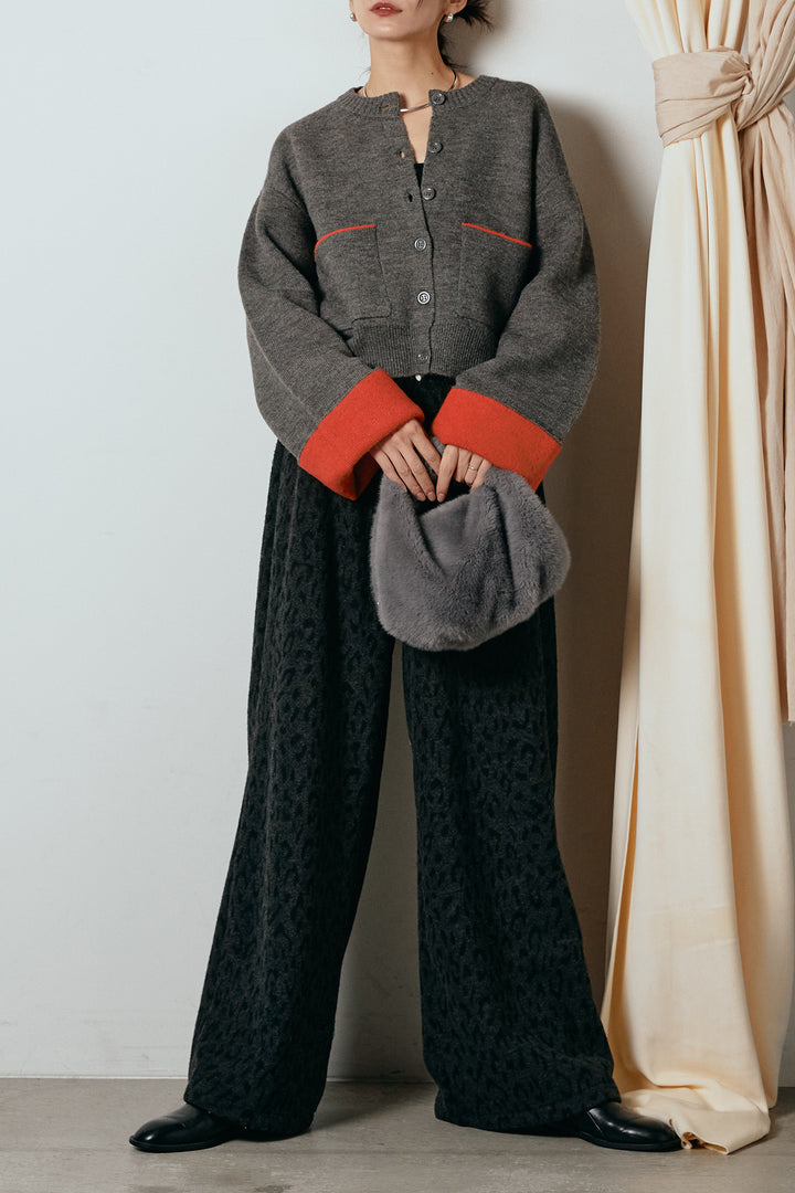 [SET]アルパカタッチダブルフェイスカーディガン+レオパードジャガードニットパンツ(2set)
