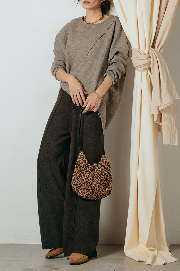 [SET]アシンメトリーデザインニットトップス+センターラインニットパンツ(2set)