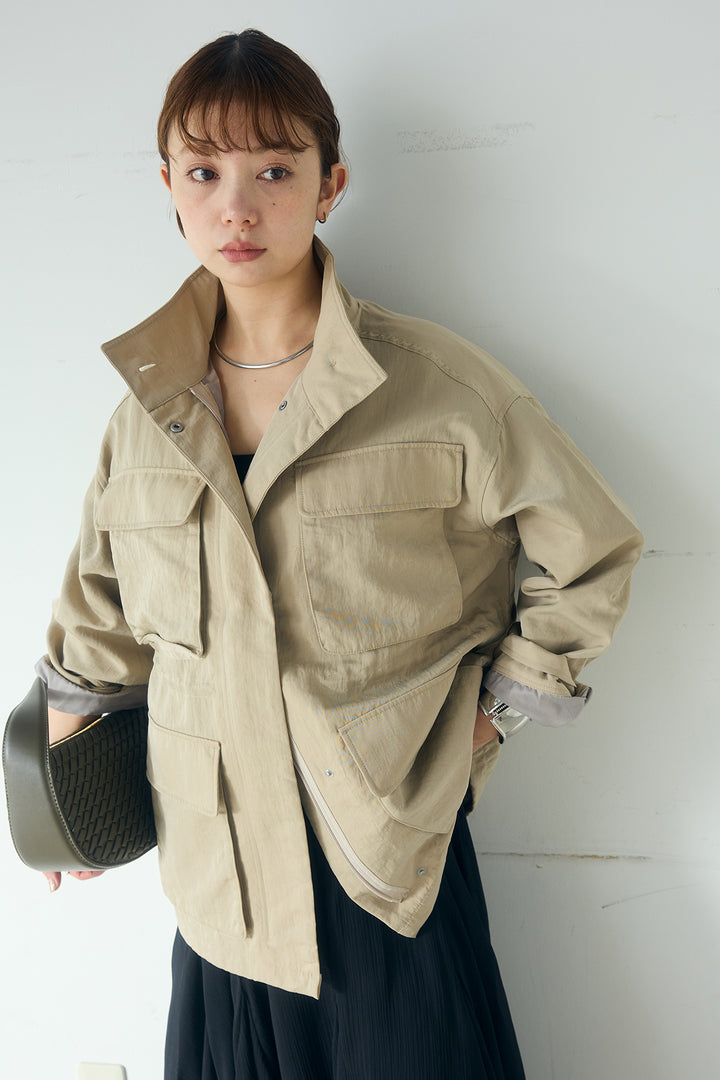 [SET]ナイロンツイルフィールドジャケット+シアーフリルキャミワンピース(2set)