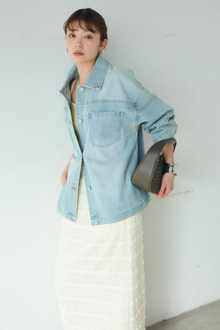 [SET]デニムオーバーサイズジャケット+ジャガードカットソータイトスカート(2set)