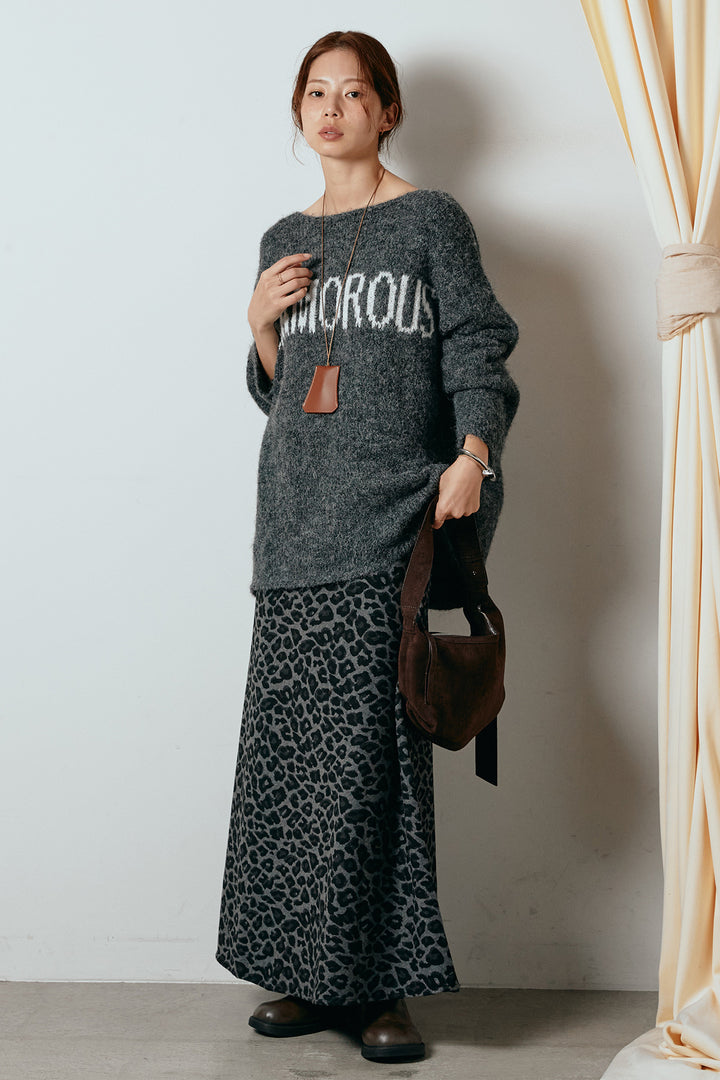 [SET]フロントロゴデザインニットトップス+レオパードロングスカート(2set)