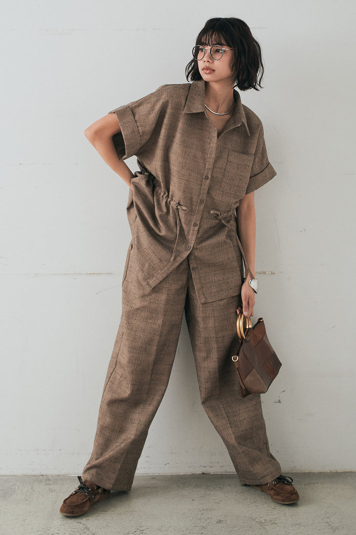 [SET]ツイードウエストドロストシャツ+ツイードタックパンツ(2set)