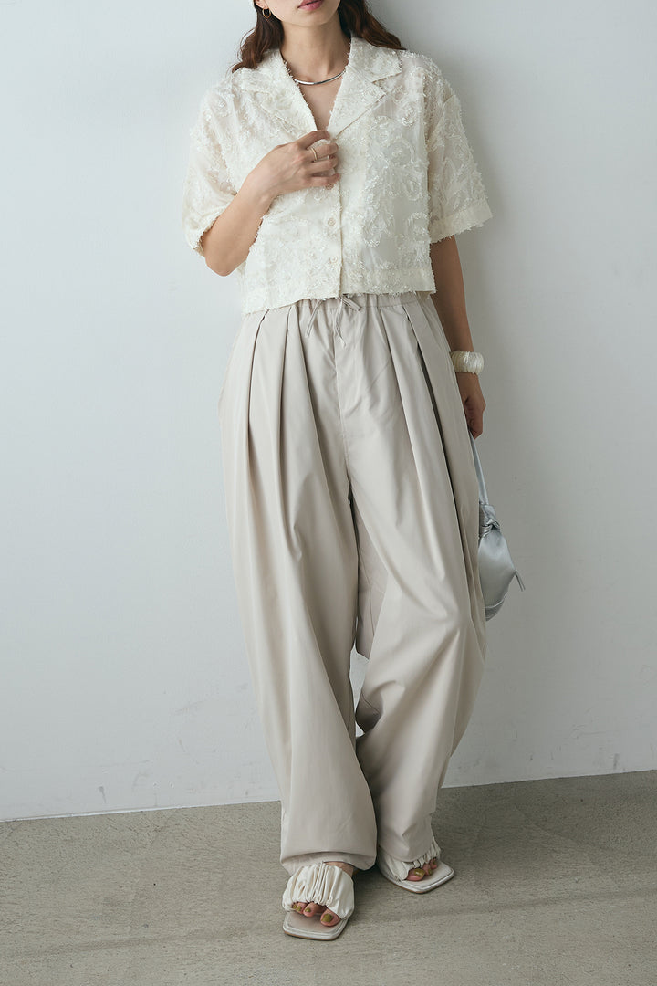 [SET]半袖オープンカラージャガード柄シャツ+タックワイドリラックスパンツ(2set)