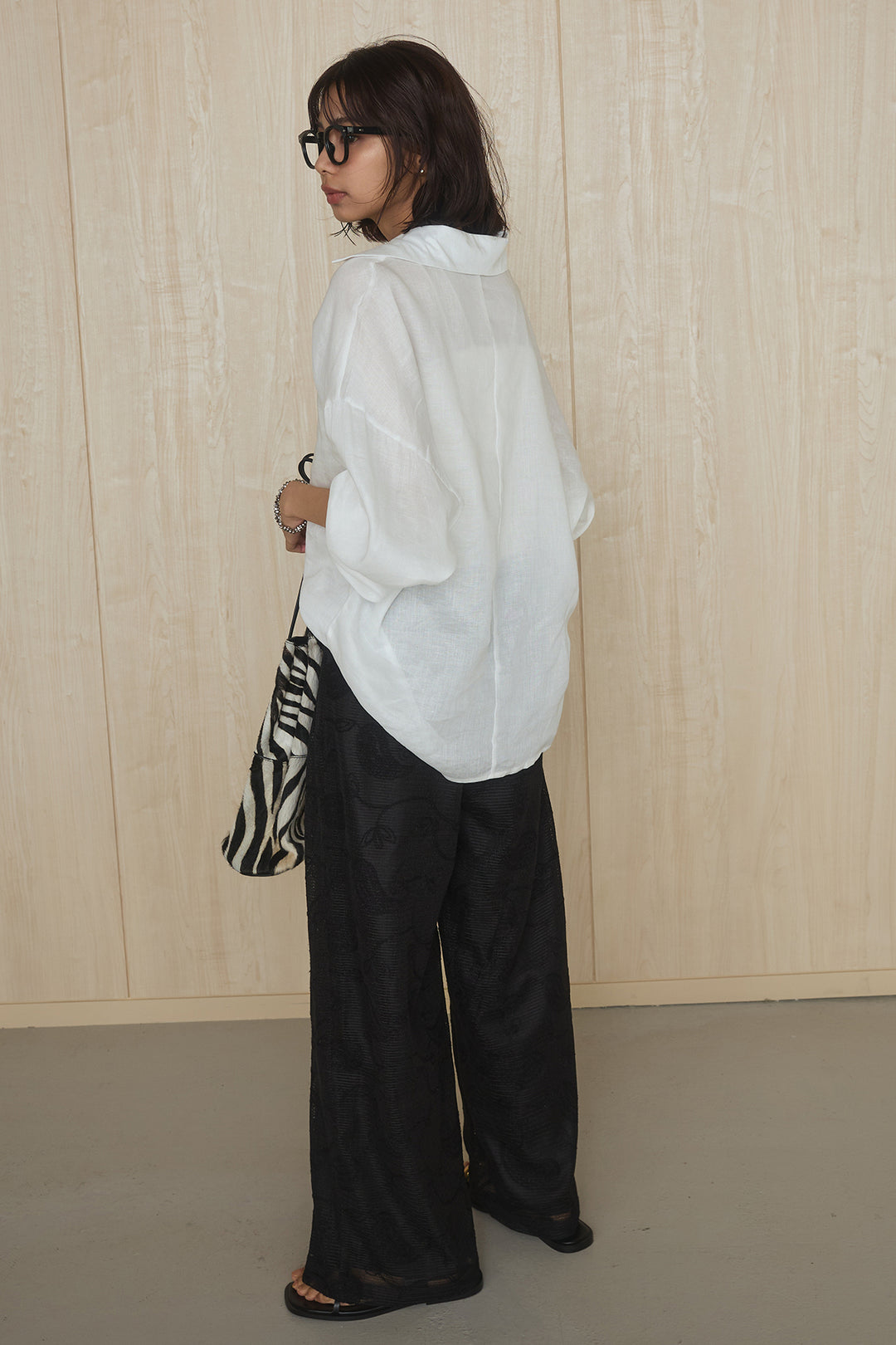 [SET]襟付きボタンブラウス+レースタックストレートワイドパンツ(2set)