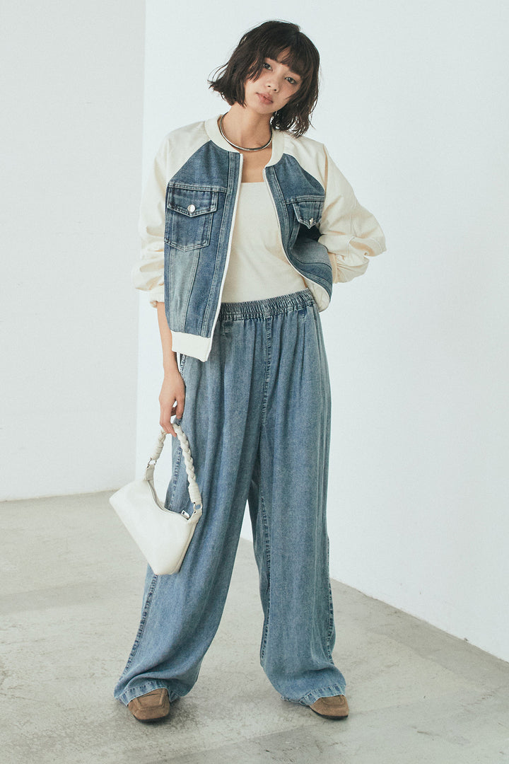 【着回しセット】[SET]テンセルデニムシャツ+テンセルデニムイージーワイドパンツ+ナイロンデニムドッキングブルゾン(3set)