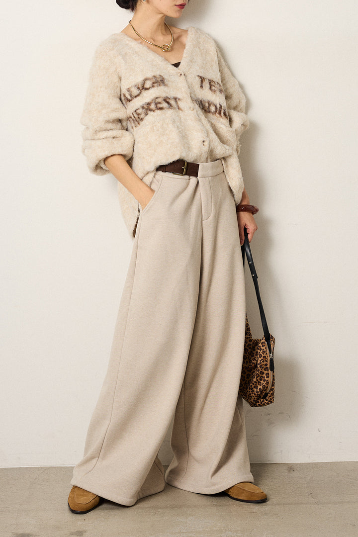 [SET]ウール混透かしロゴニットカーディガン+サイドベルトパンツ(2set)