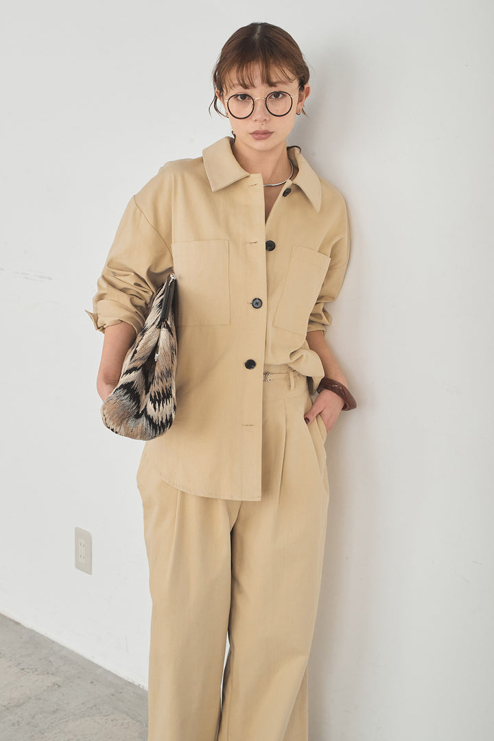 [SET]ツイルシャツジャケット+ツイルハイウエストタックパンツ(2set)