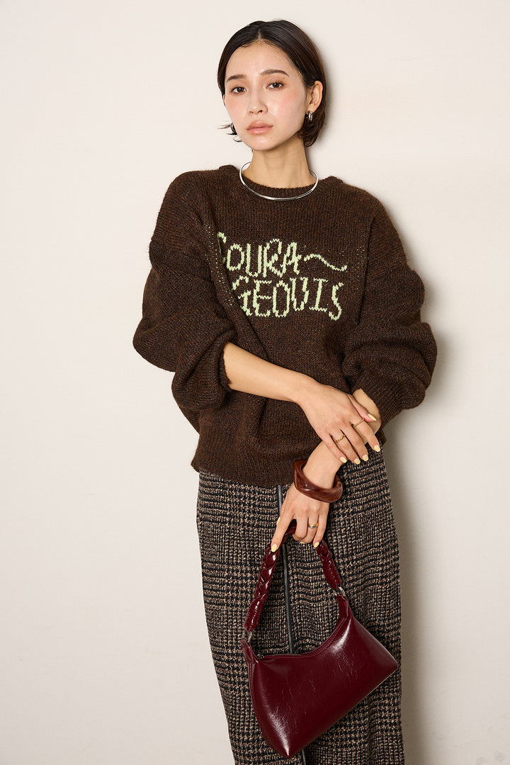 [SET]ロゴシャギーニットプルオーバー+グレンチェック柄フロントジップタイトスカート(2set)