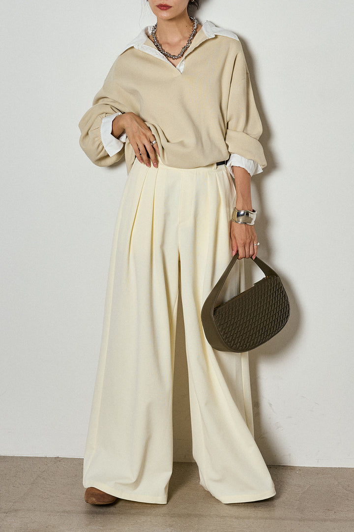 【即納】ウエストベルト付きタックワイドパンツ