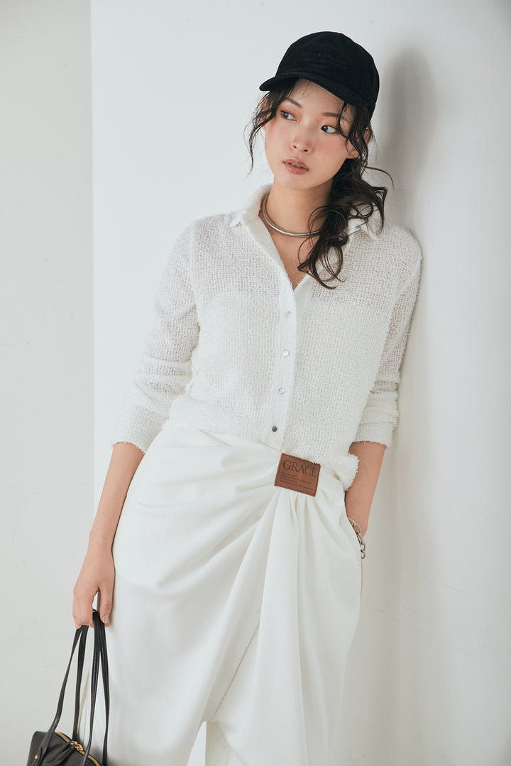 [SET]カールヤーンシャツ+ライトダンボールウェーブラインドレープパンツ(2set)