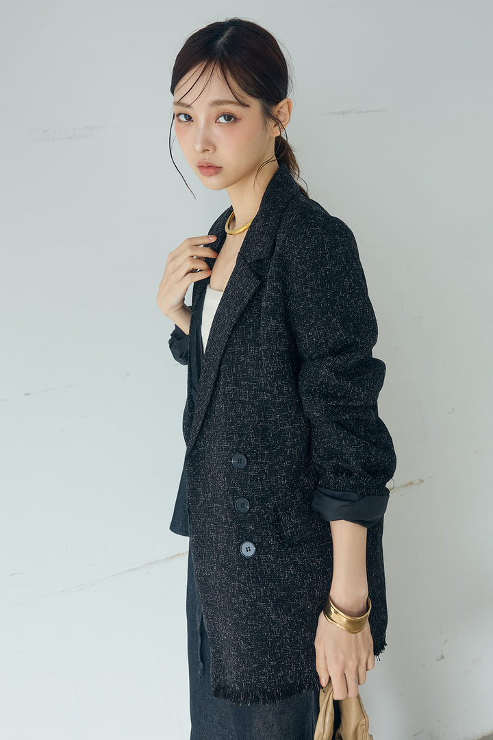 [SET]スラブネップツイードフリンジテーラードジャケット+デニムペプラムコンビネゾン(2set)