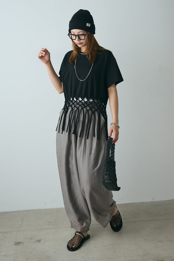 [SET]裾フリンジデザインTシャツ+カーブシアーパンツ(2set)