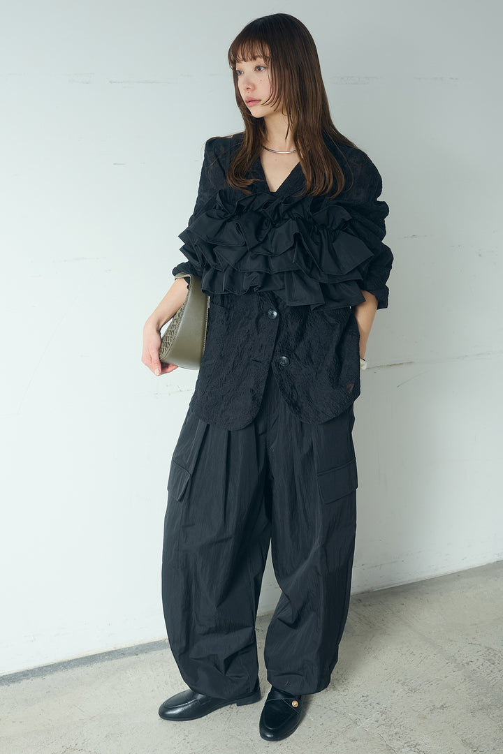 [SET]刺繍シアーテーラードジャケット+撥水フリルビスチェ+撥水ジョガーパンツ(3set)