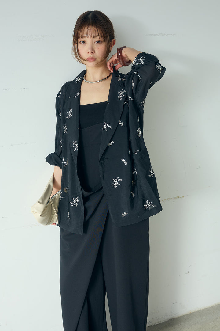 [SET]シアー刺繍ダブルジャケット+ラップオールインワン(2set)