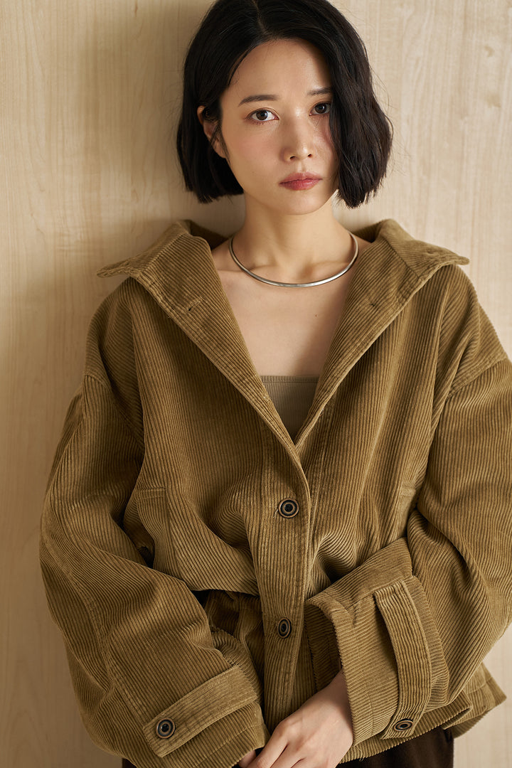 [SET]コーデュロイスタンドカラージャケット+リラックスニットショートパンツ(2set)